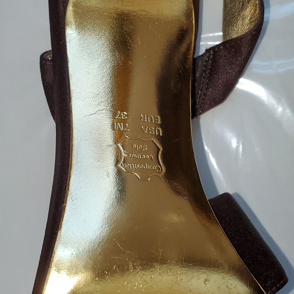 Brown Open Toe Satin  Pumps Size 7